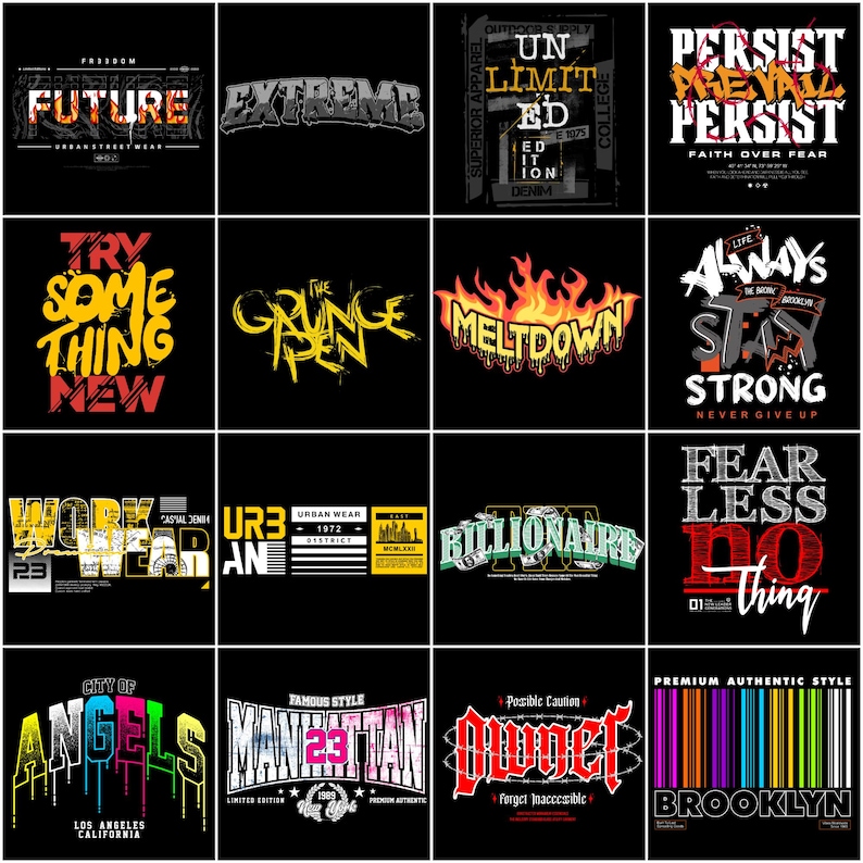 100+ Streetwear Typography PNG SVG Bundle, Urban Graffiti T-Shirt Designs, Print on Demand Ready image 3
