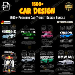 Car T-Shirt Design Bundle: Supercar Vector Art (PNG Digital Download)