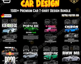 Auto T-Shirt Design Bundle: Supersportwagen Vektor-Kunst (PNG Digital Download)