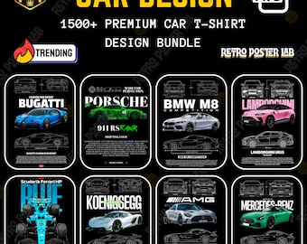 1500+ Car T-Shirt Design Bundle: Supercar Vector Art (PNG Digital Download)