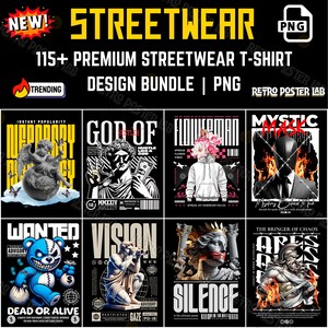 以下が含まれることがあります： PNG形式の115種類以上のストリートウェアTシャツ用グラフィックデザインバンドル。コレクションには、ケルビム、札束を持つ彫像、花柄のパーカー、マスクを被った人物、青いクマ、ギリシャ神話の神々などの様々なイラストが含まれています。