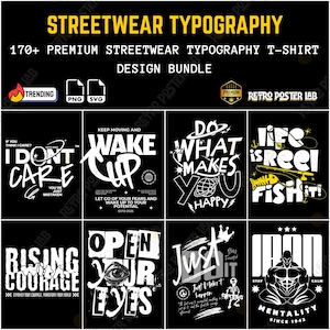 Paquete de más de 170 diseños de camisetas con tipografía urbana / Graffiti urbano, gráficos Y2K (descarga digital)