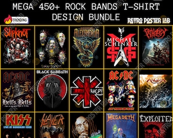 450種類以上のロックバンドTシャツデザインバンドルPNG | ミュージックシャツグラフィック | デジタルダウンロード