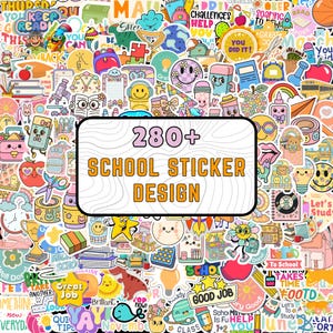 以下が含まれることがあります： リンゴ、本、鉛筆、バックパック、スマイリーフェイス、280+ SCHOOL STICKER DESIGN、GOOD JOB、GREAT JOBなどのやる気を起こさせるテキストを含む、280枚以上の学校をテーマにしたカラフルなステッカーのコレクション。