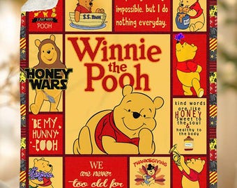 Winnie the Pooh Fleece Blanket, Pooh Bear and Friends Blanket, Pooh Bear Magic Kingdom Blanket for Bed Couch Sofa