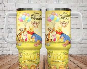 Vaso del centenario de Winnie the Pooh de 40 oz, vaso de la amistad de Disney por 100 años, vaso para viajes familiares de Disney, vasos de Pooh Love Cups