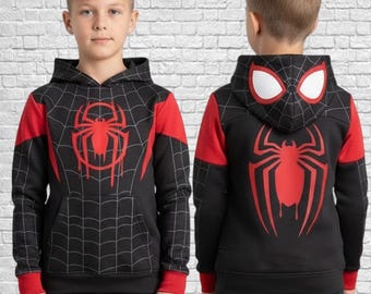 Sudadera con capucha de Miles Morales Master Cosplay para niños, disfraz de Halloween para grupo familiar, sudadera con capucha de la película Spiderman, regalos de Halloween