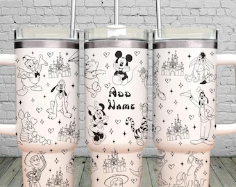 Vaso personalizado de Disney Mickey y Minnie, vaso de dibujos animados de viaje familiar de vacaciones de Disney, vaso de Mickey y sus amigos de 40 oz, regalos de Magic Kingdom