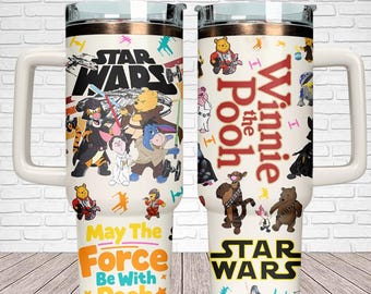 Star Wars Winnie The Pooh Tumbler 40 Oz, Disney Coffee Tumbler, Star Wars Galaxy's Edge Tumbler Cup, Pooh And Friends Gifts