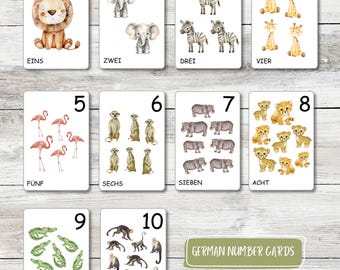Safari Zahlenkarten 1-10 | Lerne Deutsch | Homeschool Printables | Vorschule Mathe zählen Karteikarten