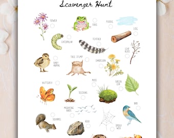 Búsqueda del tesoro de la naturaleza en primavera: Juego imprimible para niños