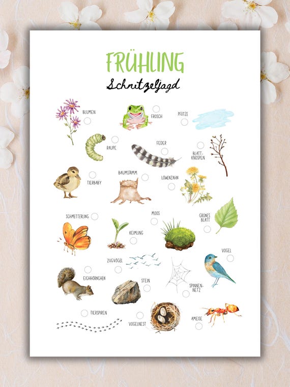Frühling Outdoor-Schnitzeljagd für Kids (PDF & JPG Download)
