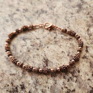 Beaded All Copper Bracelet Version II or Anklet in Antiqued Copper with Handmade Beads, Artisan image 4