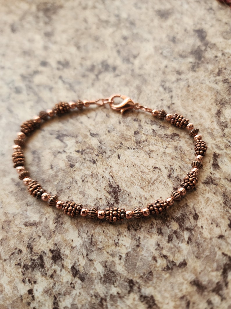 Beaded All Copper Bracelet Version II or Anklet in Antiqued Copper with Handmade Beads, Artisan image 4