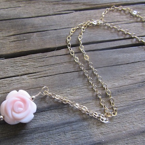 Dainty Pink Conch Shell Rose Flower Pendant Necklace in Sterling Silver or Gold Fill