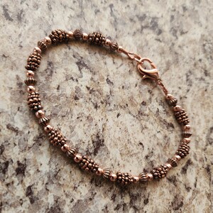 Beaded All Copper Bracelet Version II or Anklet in Antiqued Copper with Handmade Beads, Artisan image 8