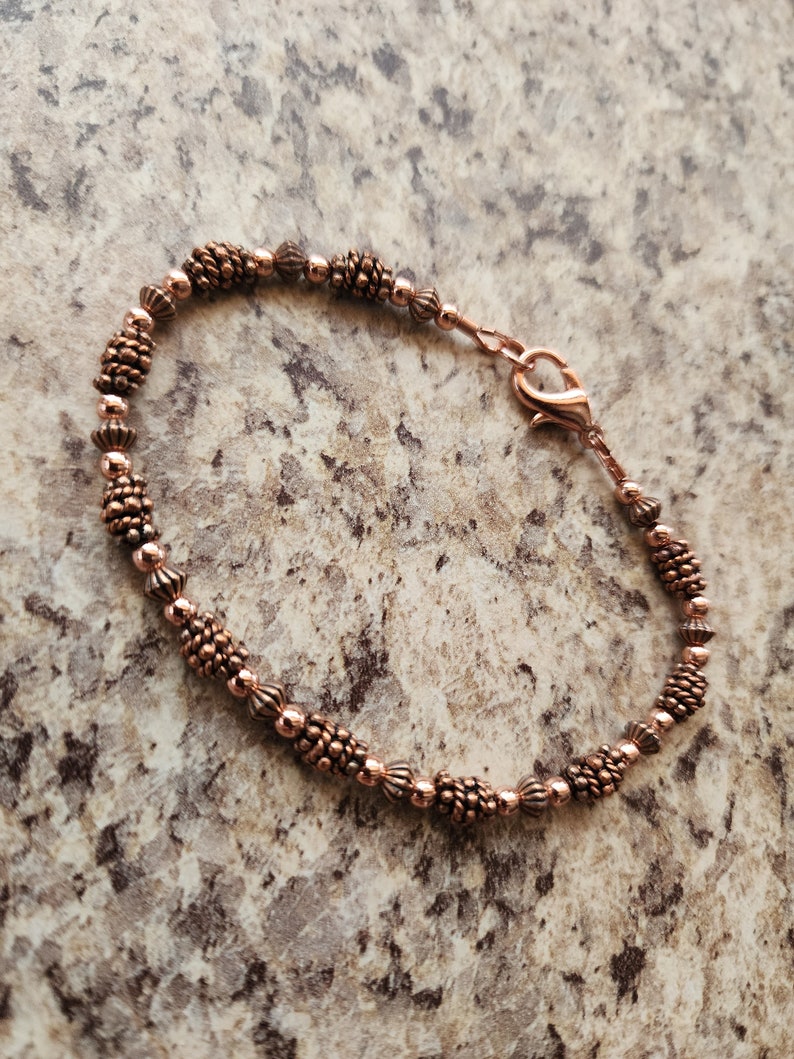 Beaded All Copper Bracelet Version II or Anklet in Antiqued Copper with Handmade Beads, Artisan image 8