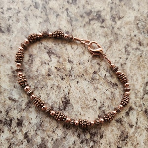 Beaded All Copper Bracelet Version II or Anklet in Antiqued Copper with Handmade Beads, Artisan image 3