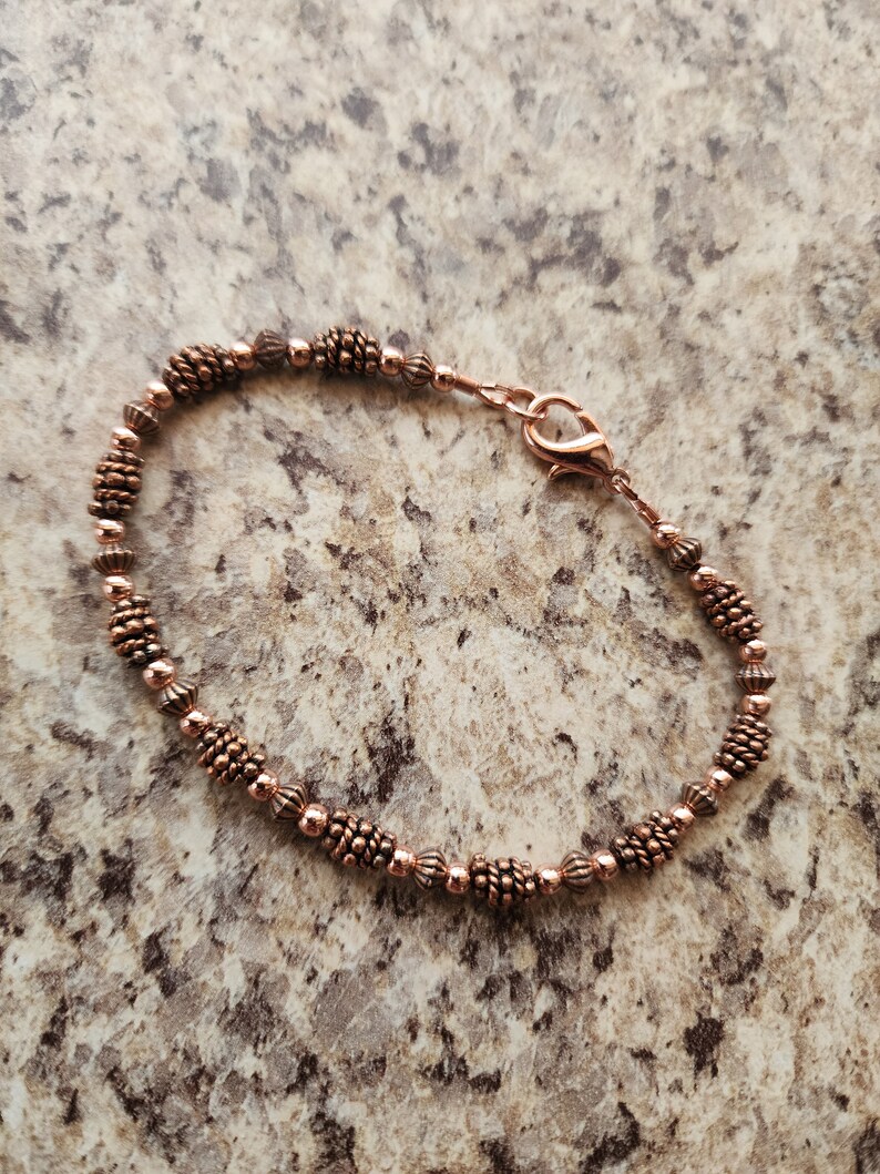 Beaded All Copper Bracelet Version II or Anklet in Antiqued Copper with Handmade Beads, Artisan image 3