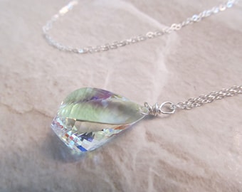 Mystic Crystal Quartz Necklace in Sterling Silver, Faceted Spiral Twist Briolettes