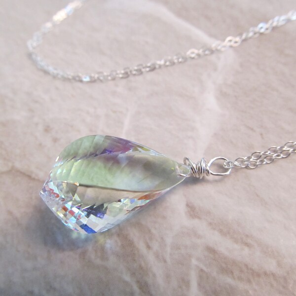 Mystic Crystal Quartz Necklace in Sterling Silver, Faceted Spiral Twist Briolettes