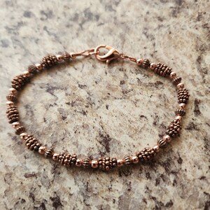 Beaded All Copper Bracelet Version II or Anklet in Antiqued Copper with Handmade Beads, Artisan image 7