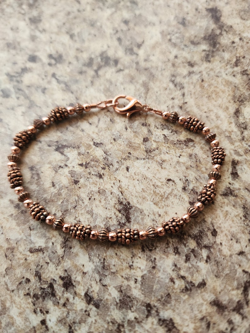 Beaded All Copper Bracelet Version II or Anklet in Antiqued Copper with Handmade Beads, Artisan image 7