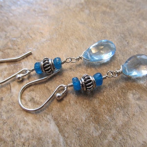 Swiss Blue Topaz Earrings in Sterling Silver with Apatite & Genuine Bali Beads