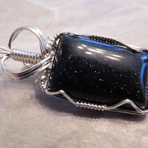 Galaxy - Wire Wrapped Pendant Blue Goldstone in Sterling Silver - One of a Kind - Wirewrapped Wire-Wrapped