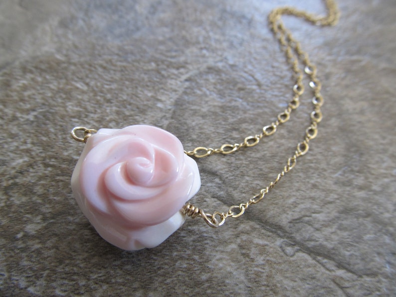 Pink Conch Shell Flower Pendant Station Necklace in Gold Fill - Etsy
