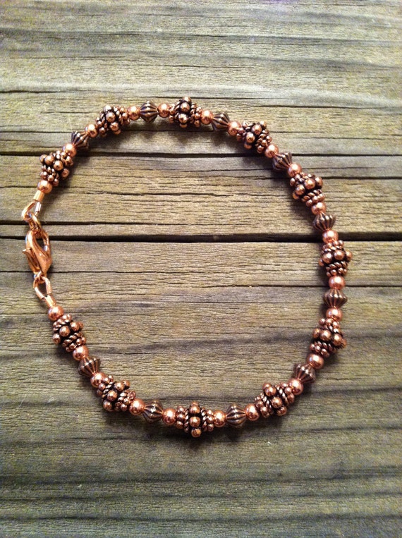 Beaded All Copper Bracelet in Antiqued Copper with Handmade Etsy