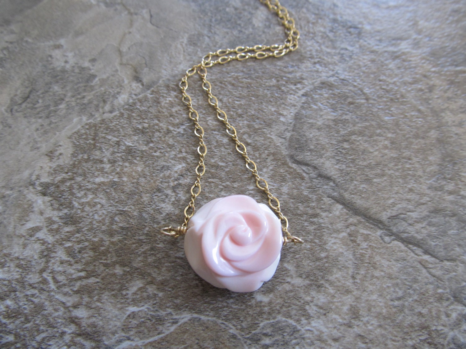 Pink Conch Shell Flower Pendant Station Necklace in Gold Fill - Etsy