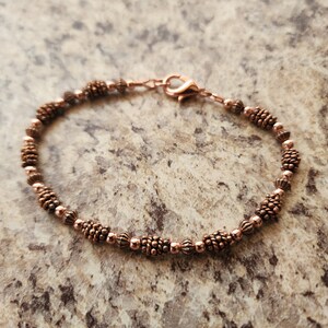 Beaded All Copper Bracelet Version II or Anklet in Antiqued Copper with Handmade Beads, Artisan image 6