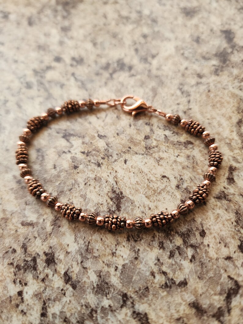 Beaded All Copper Bracelet Version II or Anklet in Antiqued Copper with Handmade Beads, Artisan image 6