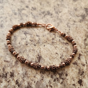 Beaded All Copper Bracelet Version II or Anklet in Antiqued Copper with Handmade Beads, Artisan image 2