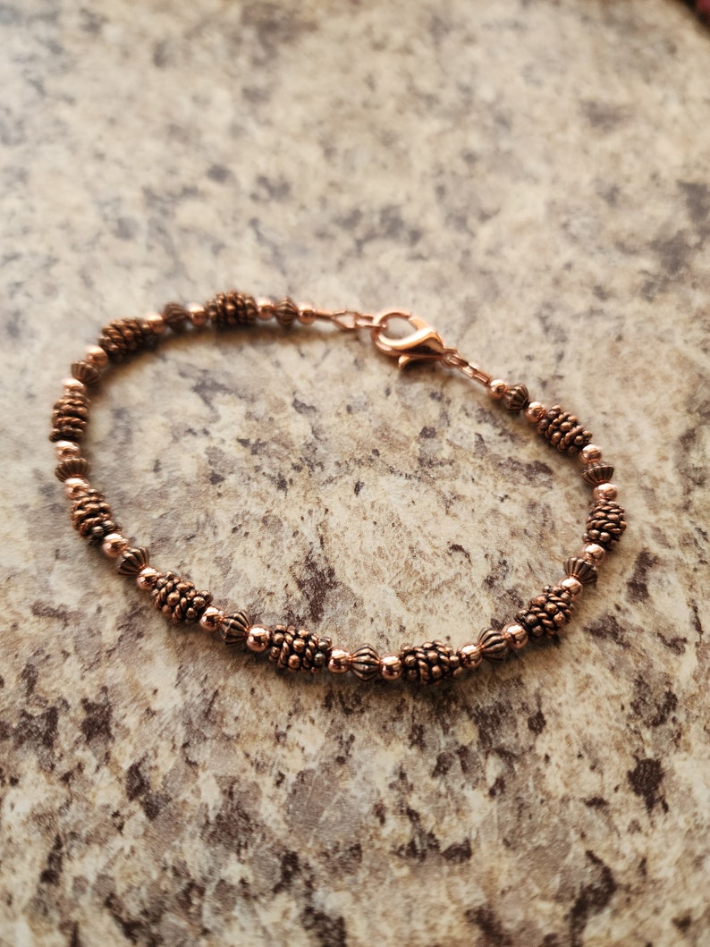 Beaded All Copper Bracelet Version II or Anklet in Antiqued Copper with Handmade Beads, Artisan image 2