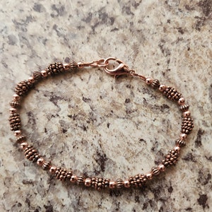 Beaded All Copper Bracelet Version II or Anklet in Antiqued Copper with Handmade Beads, Artisan image 5