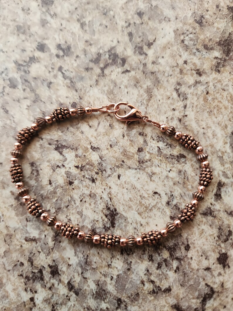 Beaded All Copper Bracelet Version II or Anklet in Antiqued Copper with Handmade Beads, Artisan image 5