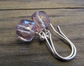 Mystic Pink Quartz Cube Earrings in Sterling Silver