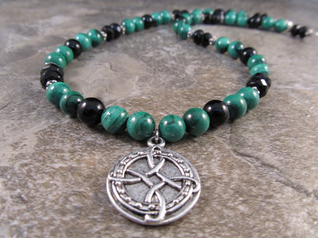 Mens Beaded Celtic Necklace With Antiqued Silver Plated Pewter Celtic