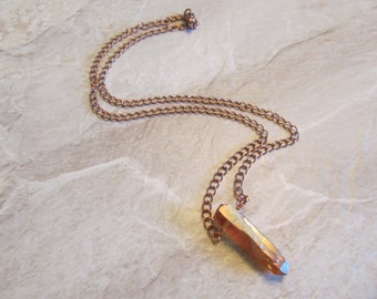 Quartz Point Station Necklace in Copper - Raw Quartz Point Pendant