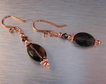 Smoky Quartz & Copper Earrings, Faceted Gemstones