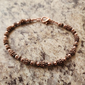 Beaded All Copper Bracelet Version II or Anklet in Antiqued Copper with Handmade Beads, Artisan image 1