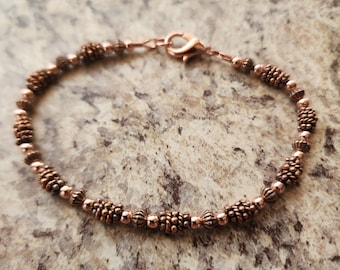 Pulsera totalmente de cobre con cuentas Versión II o tobillera en cobre envejecido con cuentas hechas a mano, artesanal