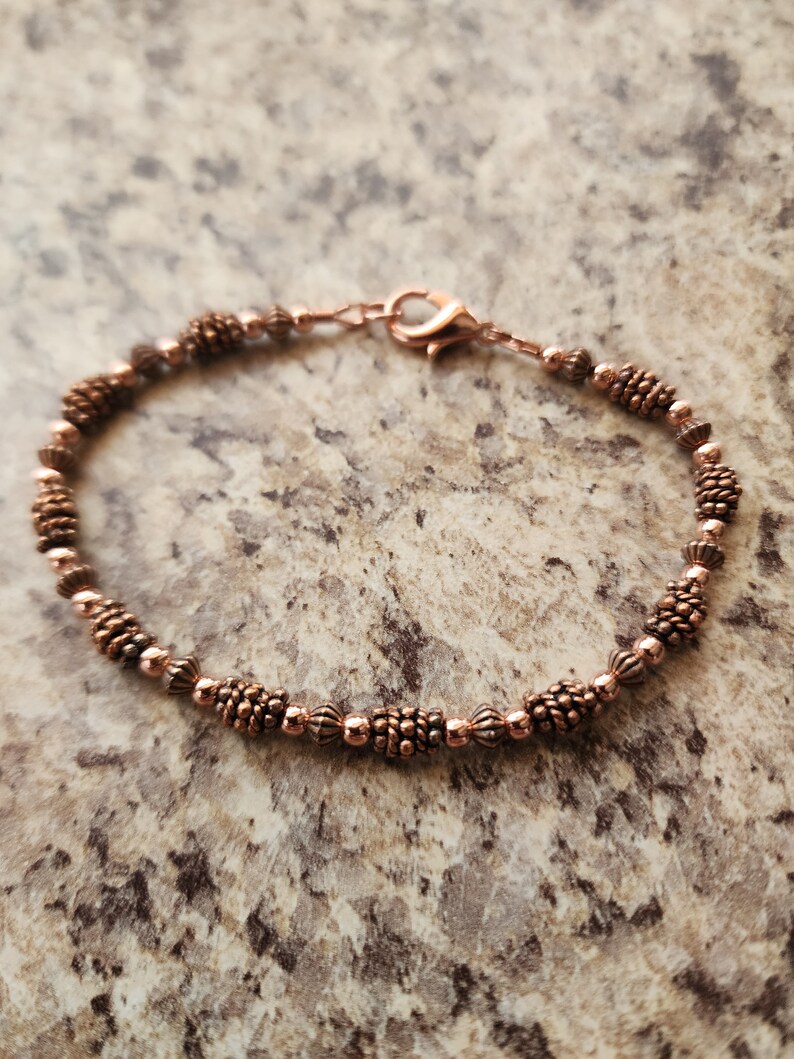 Beaded All Copper Bracelet Version II or Anklet in Antiqued Copper with Handmade Beads, Artisan image 1