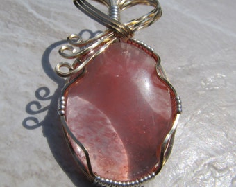 Wire Wrapped Pendant Mixed Metals Cherry Quartz in Sterling Silver & Gold Fill - One of a Kind - Wirewrapped Wire-Wrapped