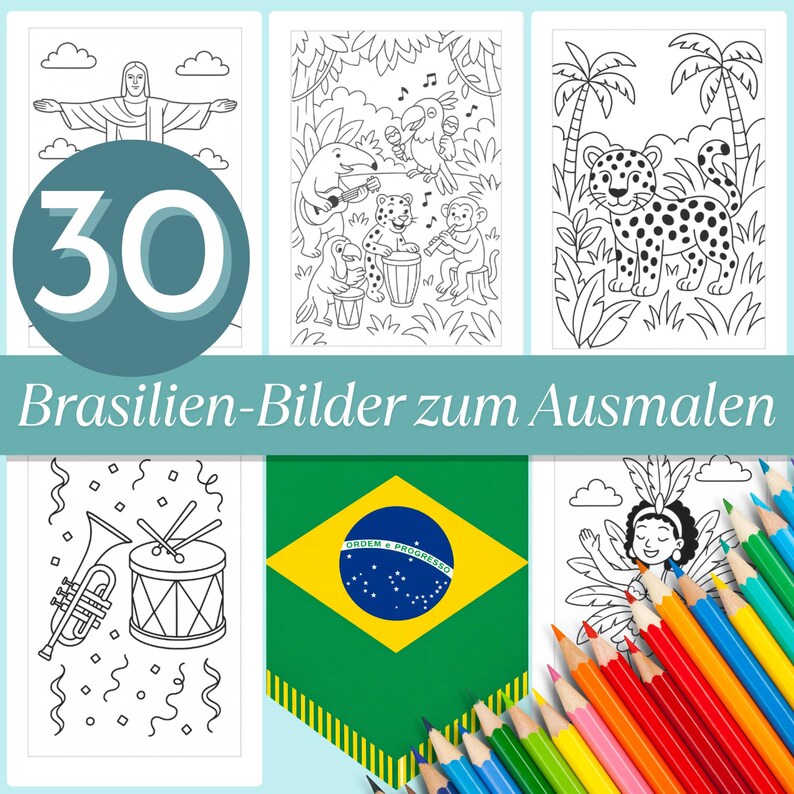 Brazil Coloring Book for Kids PDF – 30 Printable Coloring Pages, Brazil ...