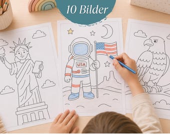 Livro de colorir dos EUA para crianças em PDF, 10 páginas para colorir dos EUA para imprimir, livro de colorir da Estátua da Liberdade, livro de colorir de viagens para crianças a partir de 4 anos