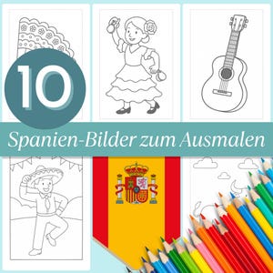 Spain Coloring Book for Children as PDF | 10 Coloring Pages to Print | Discover Spain & Culture | Ages 4 and up | Digital Download