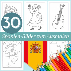 Spain Coloring Book for Children as PDF | 30 Coloring Pages to Print | Discover Spain & Culture | Ages 4 and up | Digital Download